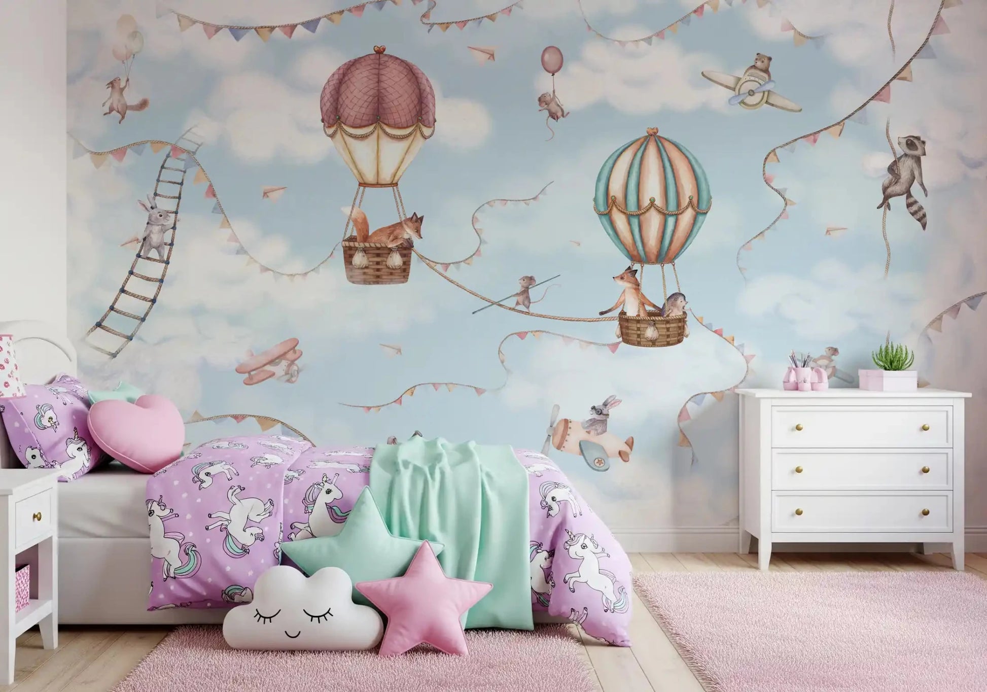 Whimsical cloud Wall Mural in Aviation Adventure style, GD9167