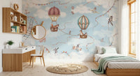 Kids room showing Aviation Adventure Wall Mural cloud pattern, GD9167