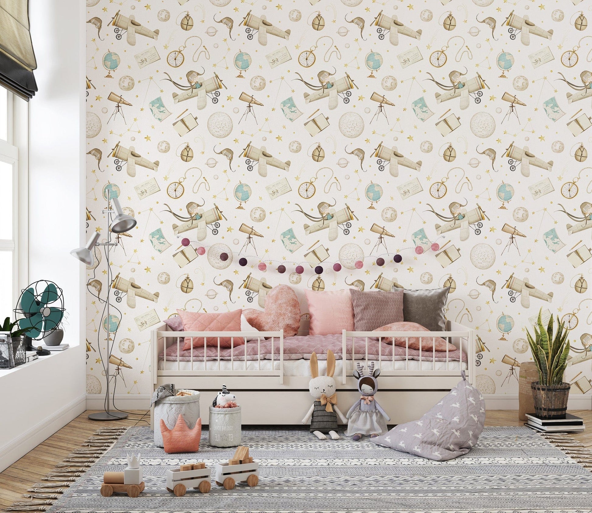 Airplane wallpaper for playroom decor