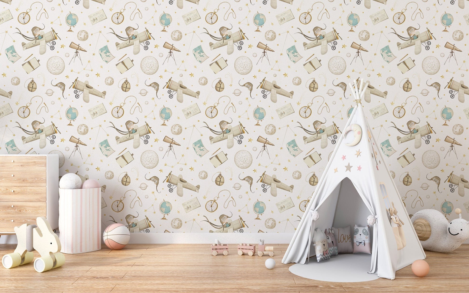 Adventure-inspired kids room mural