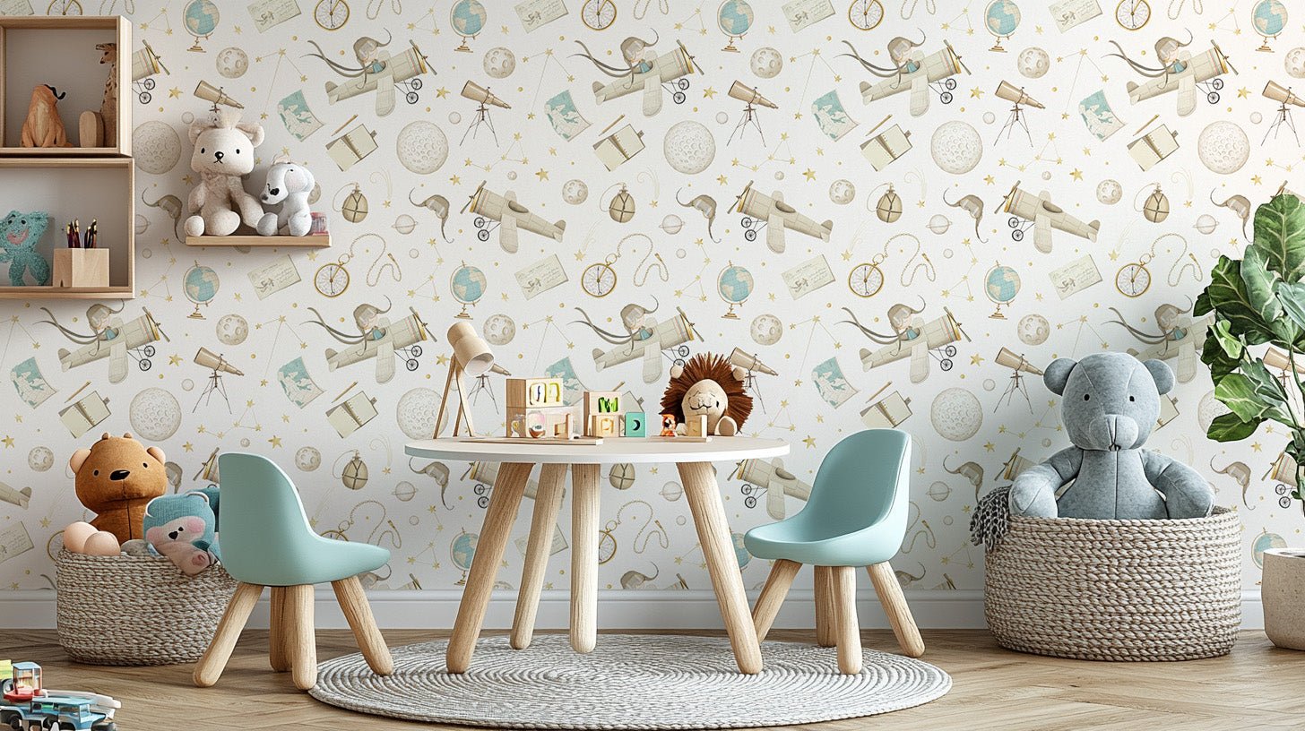 Vintage airplane wallpaper for kids rooms, B460
