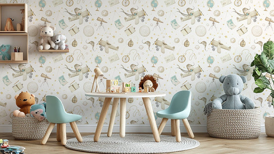 Vintage airplane wallpaper for kids rooms, B460