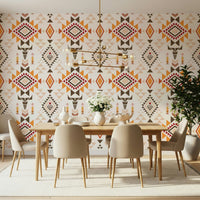 Monochrome Aztec Echo wall mural for a sleek guest bedroom design.