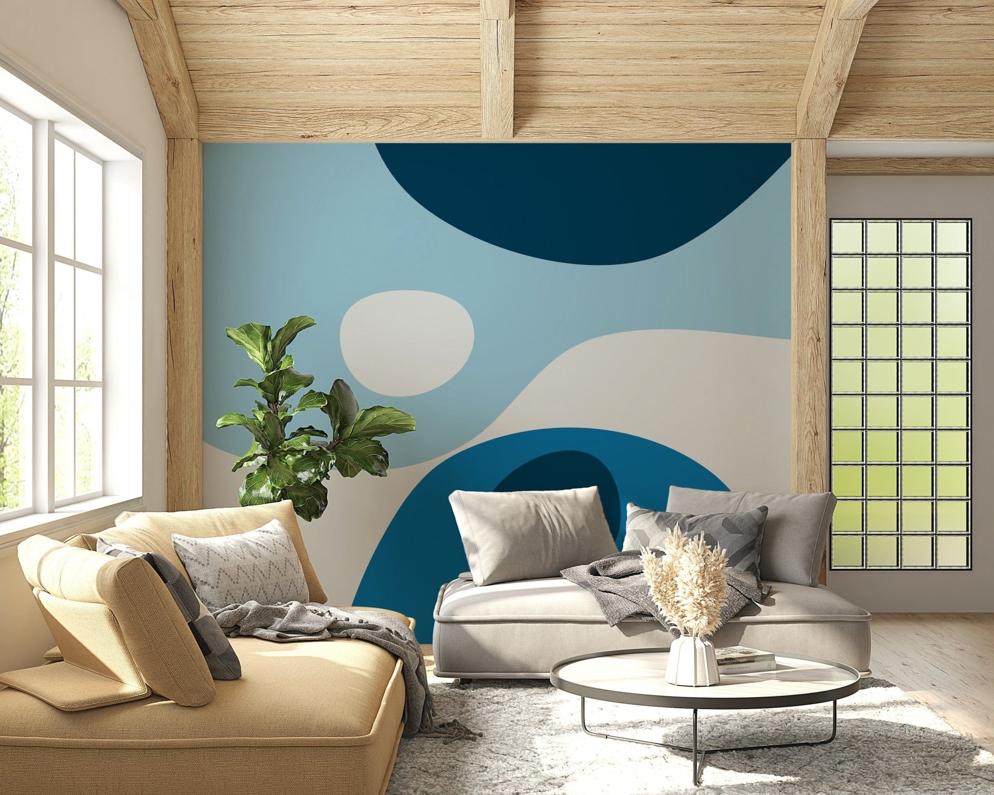 Azure Abstraction Wall Mural Undulating cerulean biomorphic pattern., GD6654