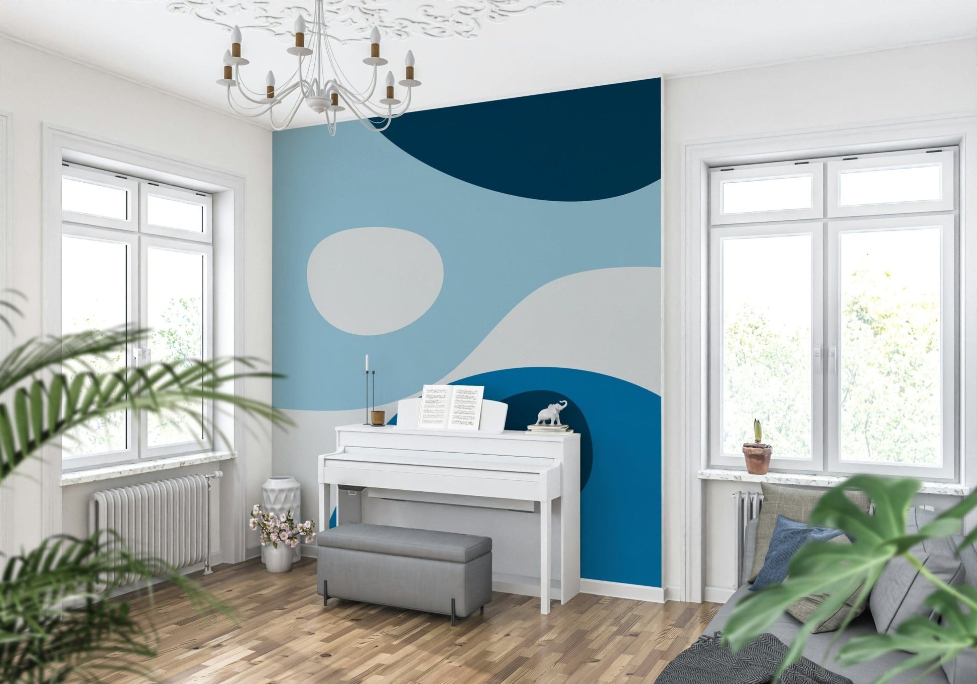 Sinuous voids and sapphire splendor wall mural.