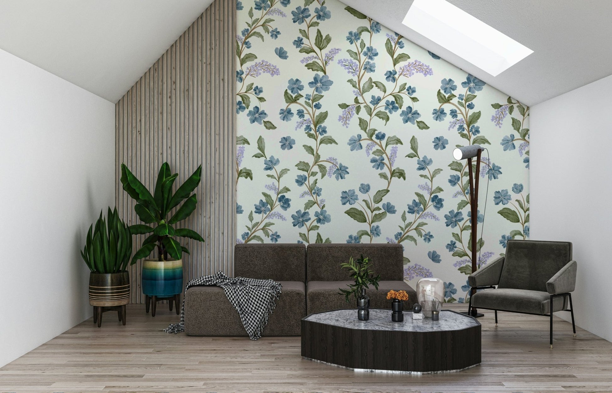 Artistic blue Trail background, a decorative wall solution.