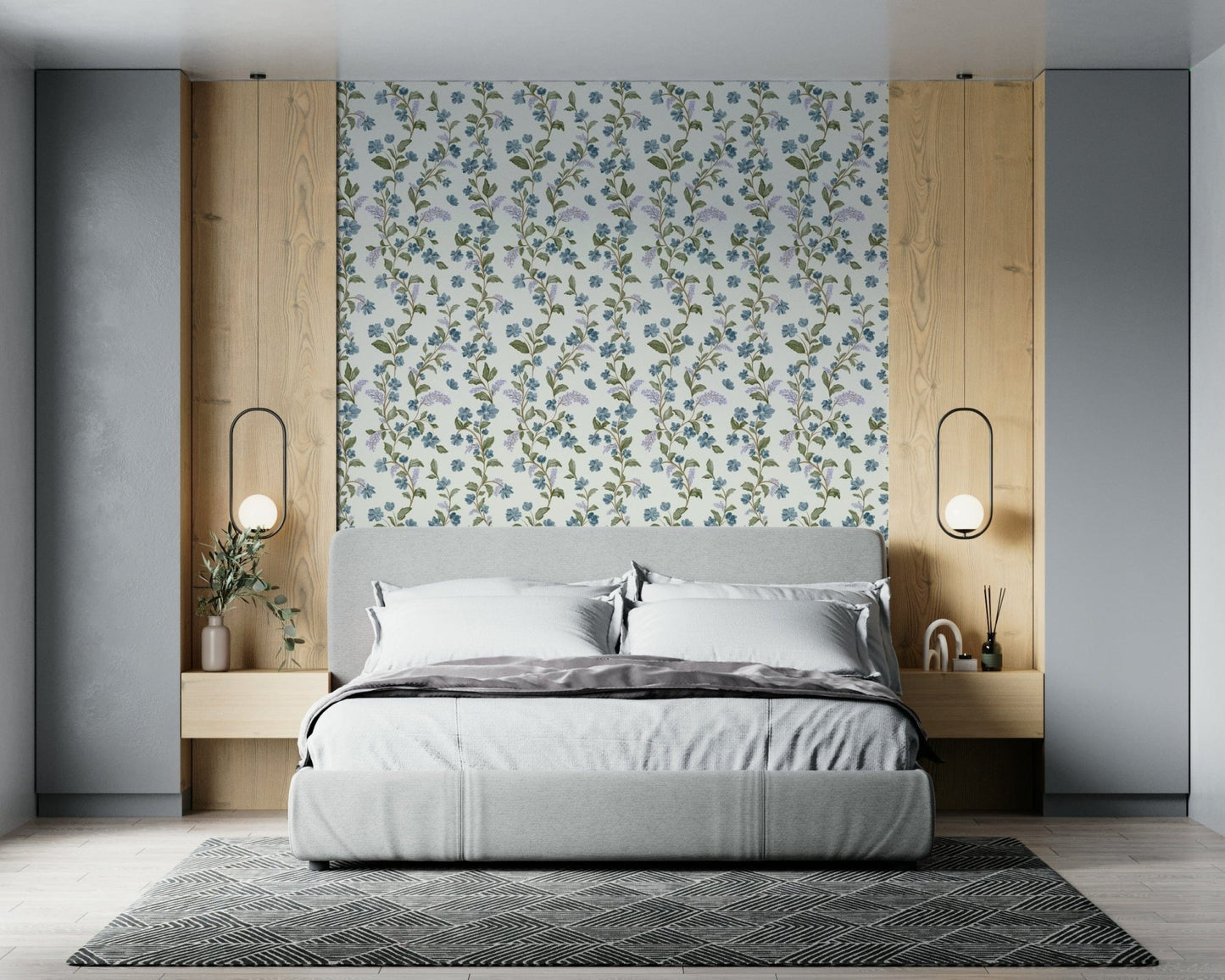 Elegant home Azure Bloom decoration, nature inspired beauty wallpaper.
