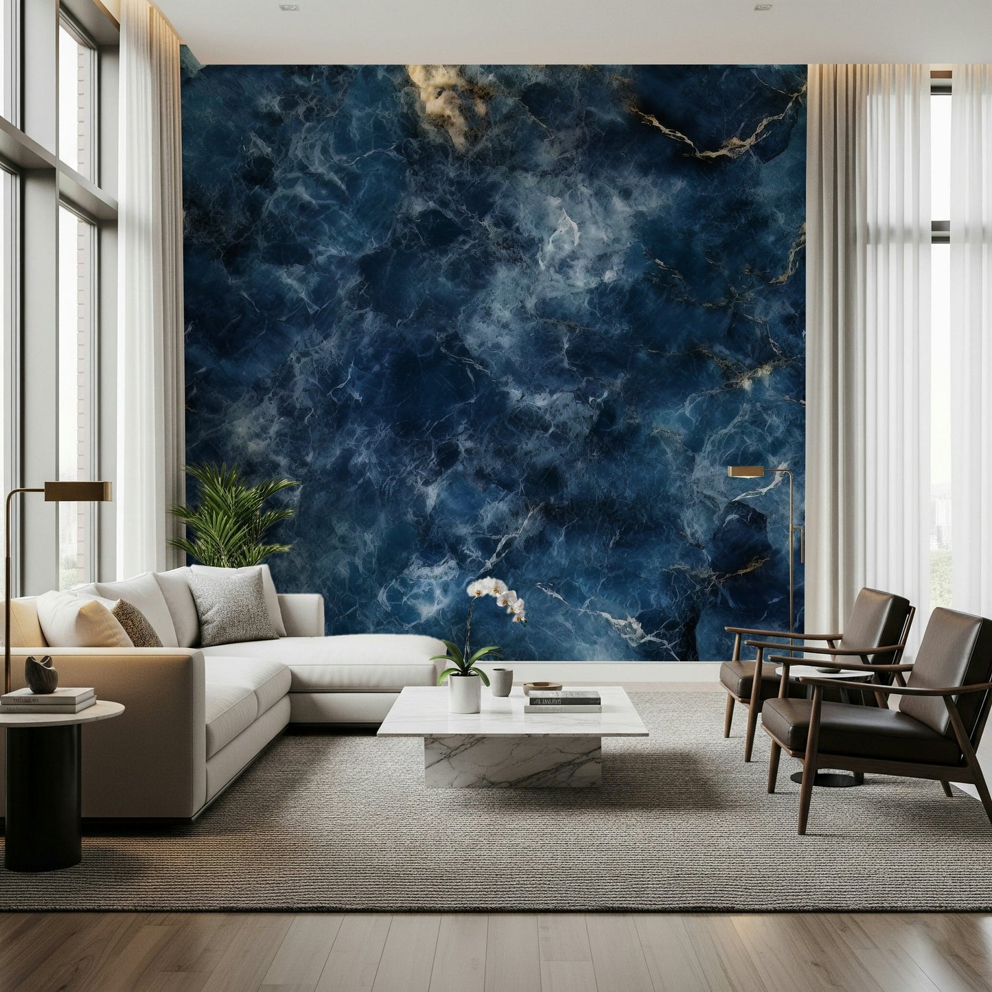 A calming underwater design wallpaper mural that defines a space.