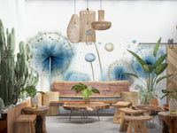 Azure Dreams Dandelion Whispers Wall Mural in a calming bedroom.