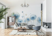 Accent wall featuring the ethereal Azure Dreams Dandelion Whispers Wall Mural.