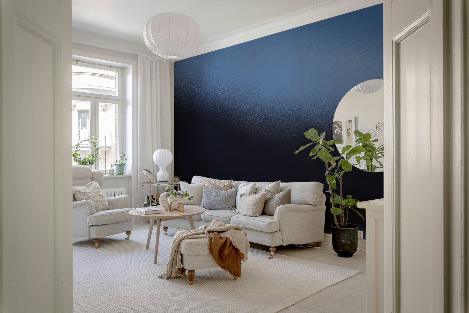 A peaceful modern abstract mural on decorative wallpaper., GD5217
