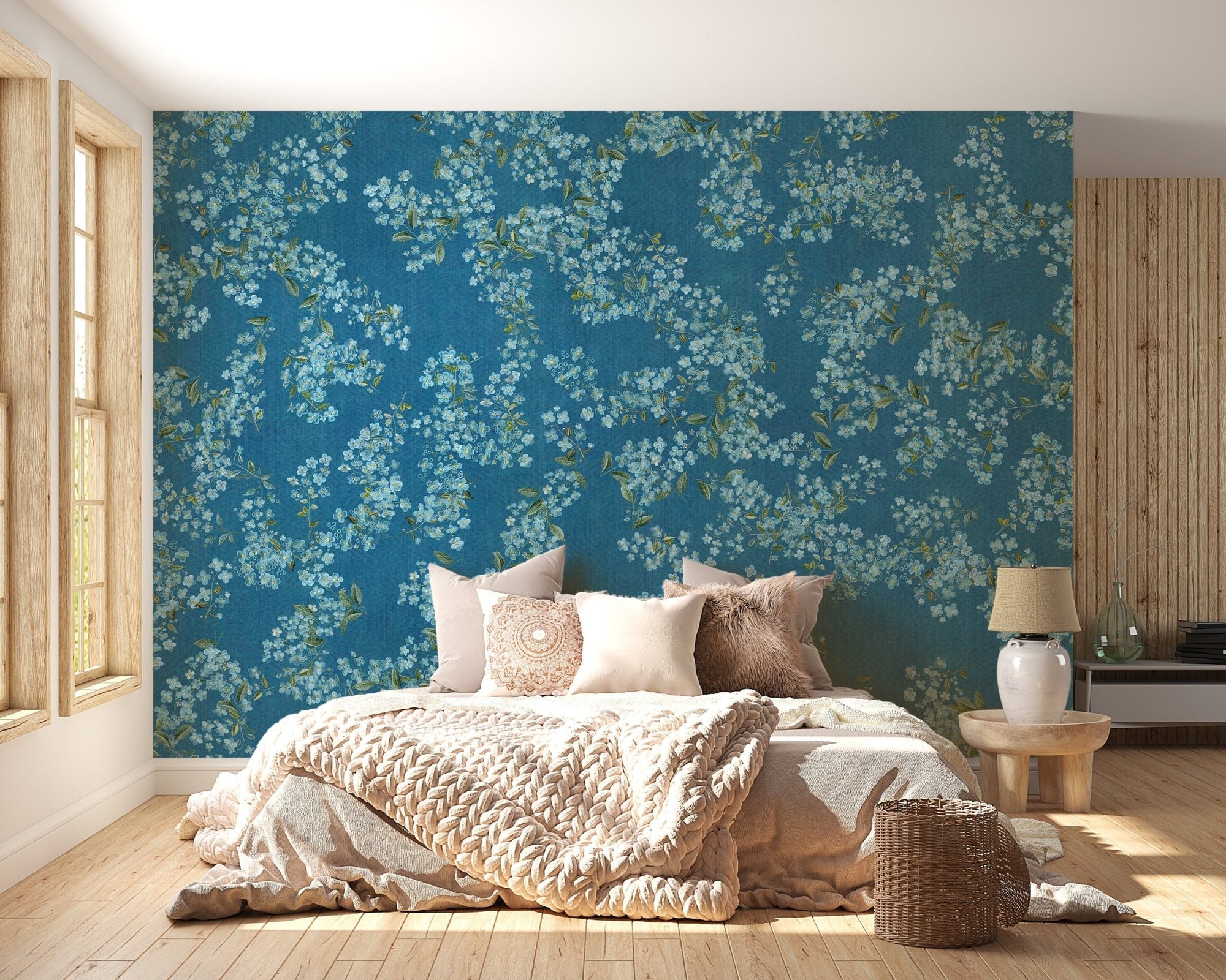 Blue floral wallpaper peel and stick DTLE09
