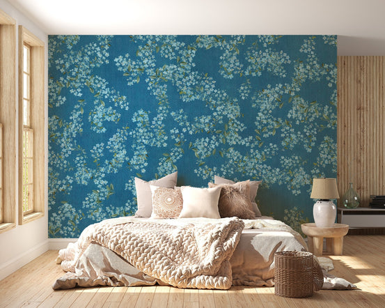 Blue floral wallpaper peel and stick DTLE09
