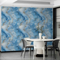 Modern interior featuring dramatic abstract wallpaper

