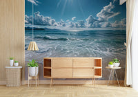 Minimalist azure horizons wall mural featuring a vast blue sky and sea., GD7637