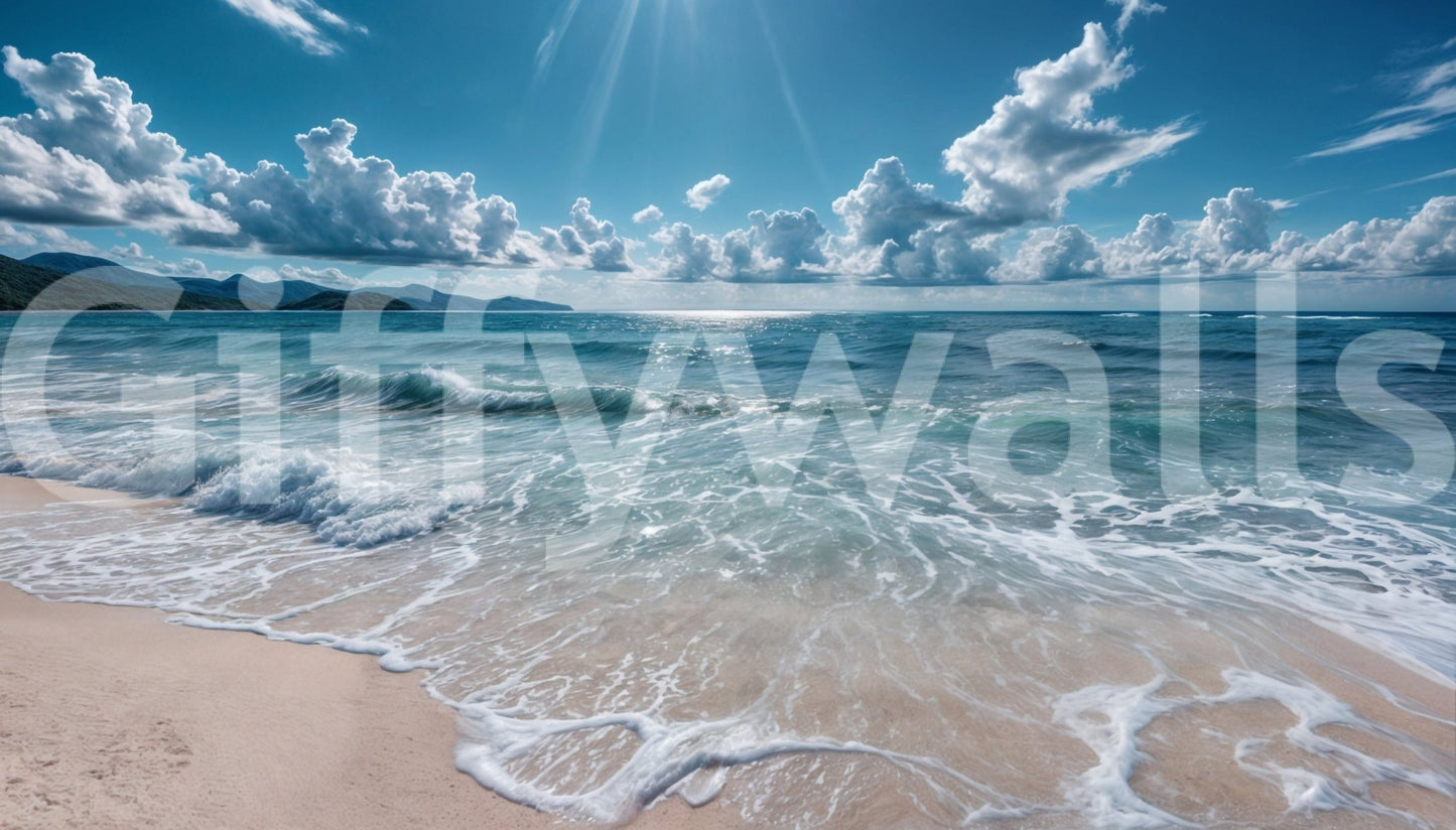 Soothing sea and sky wallpaper with vibrant azure and cream tones., GD7637
