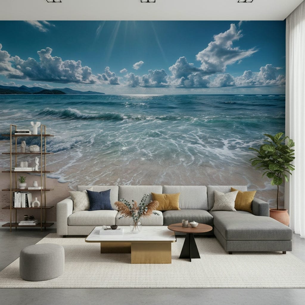 Light blue gradient wallpaper capturing a quiet morning at the shore., GD7637