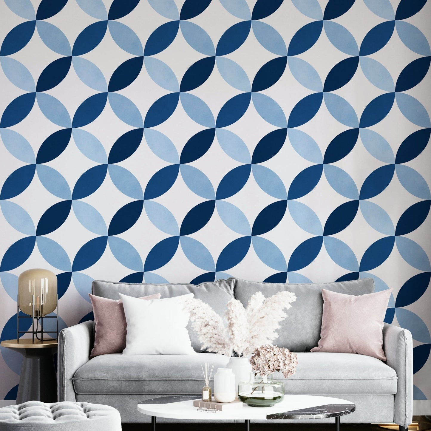 The colors are soft, muted tones of azure, blue, and white.

