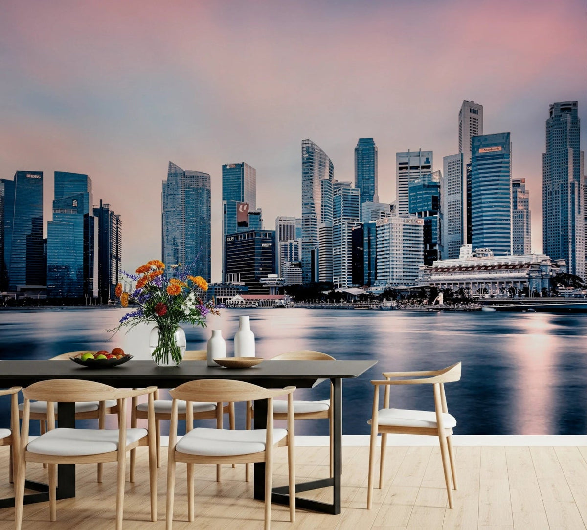 Pastel evening city view in Azure Metropolis wall mural for an dining area, GD8138