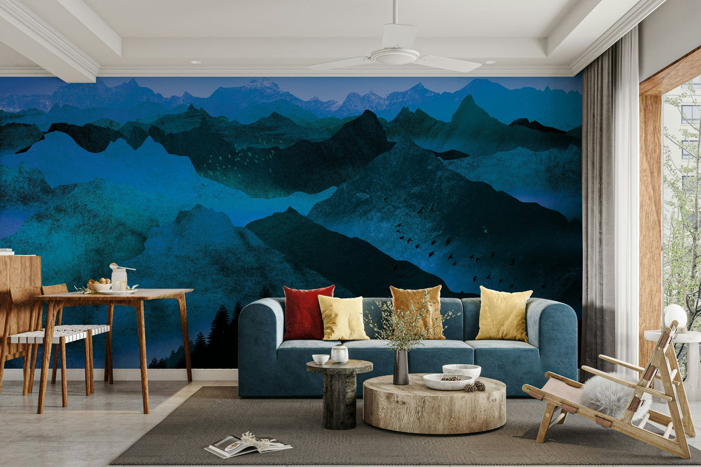 Birds flying over night peaks wallpaper

