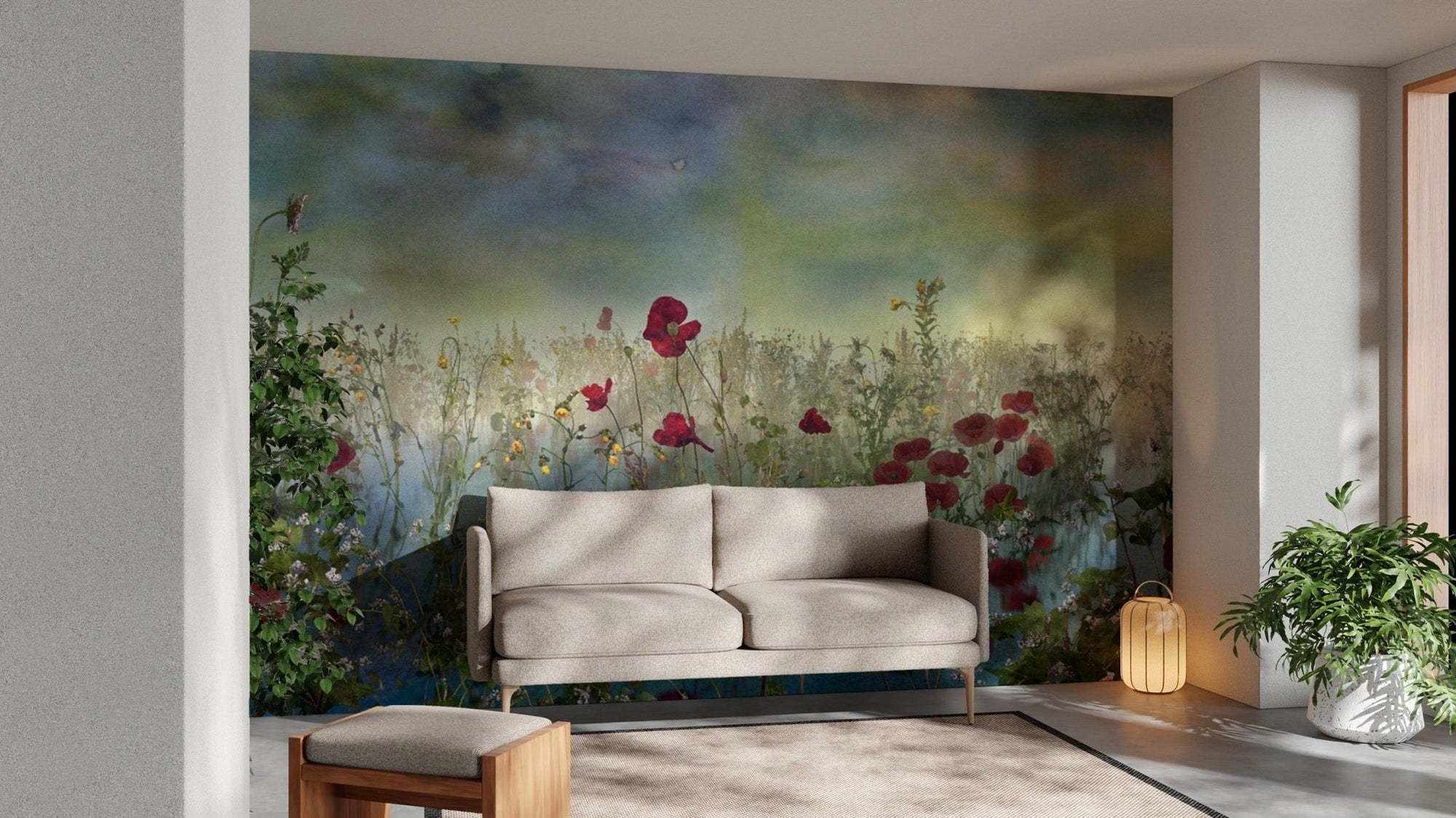 Beautiful blue poppy flower wallpaper for a calming decor vibe. DTIL07