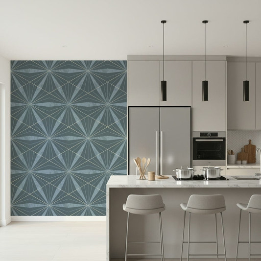 Azure Radiance Art Deco Fan Wallpaper for walls design.