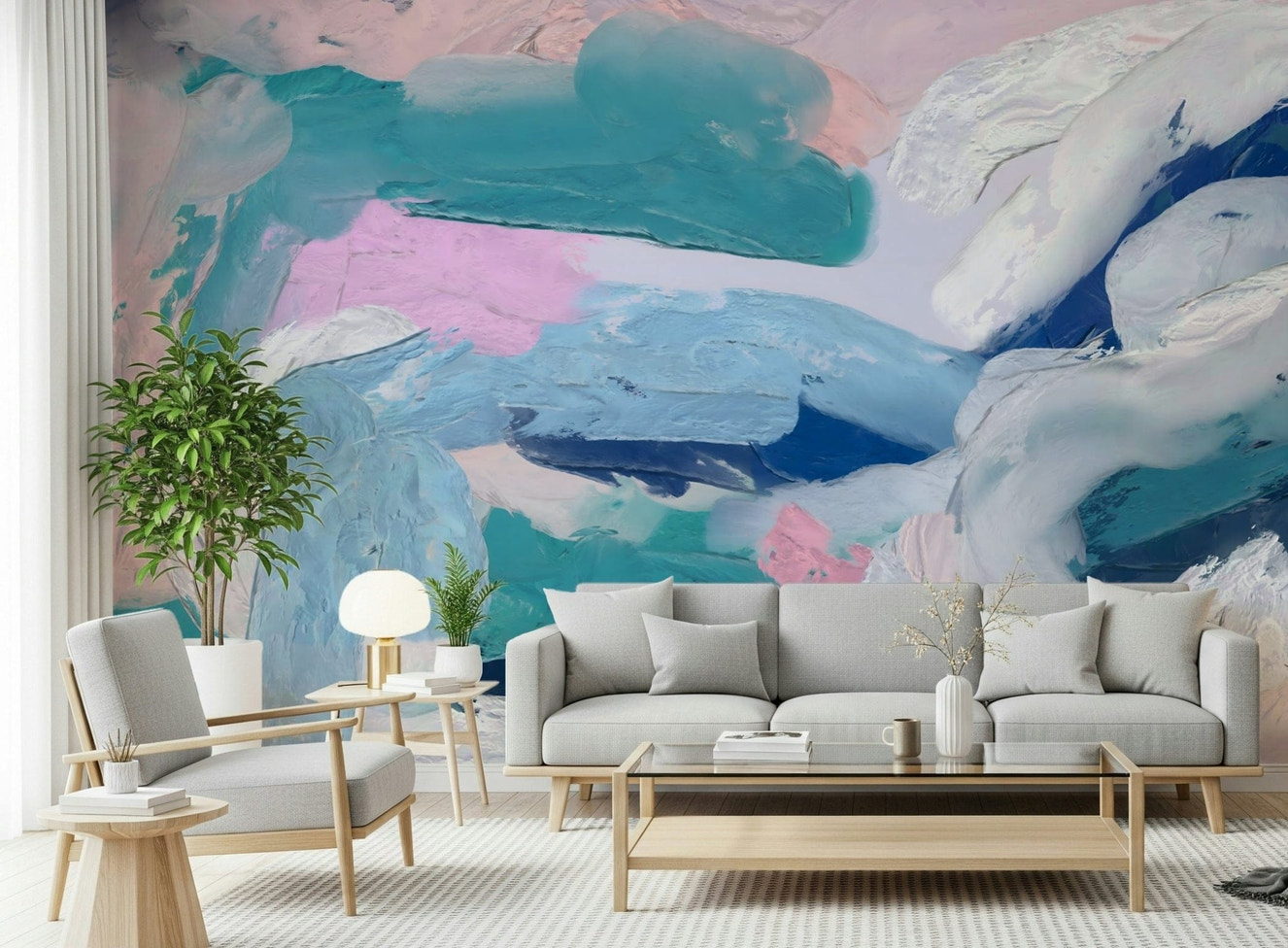 Azure Strokes peel and stick wallpaper coastal aesthetic.