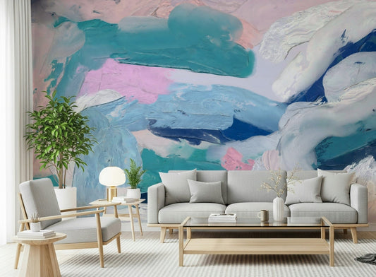 Azure Strokes peel and stick wallpaper coastal aesthetic.