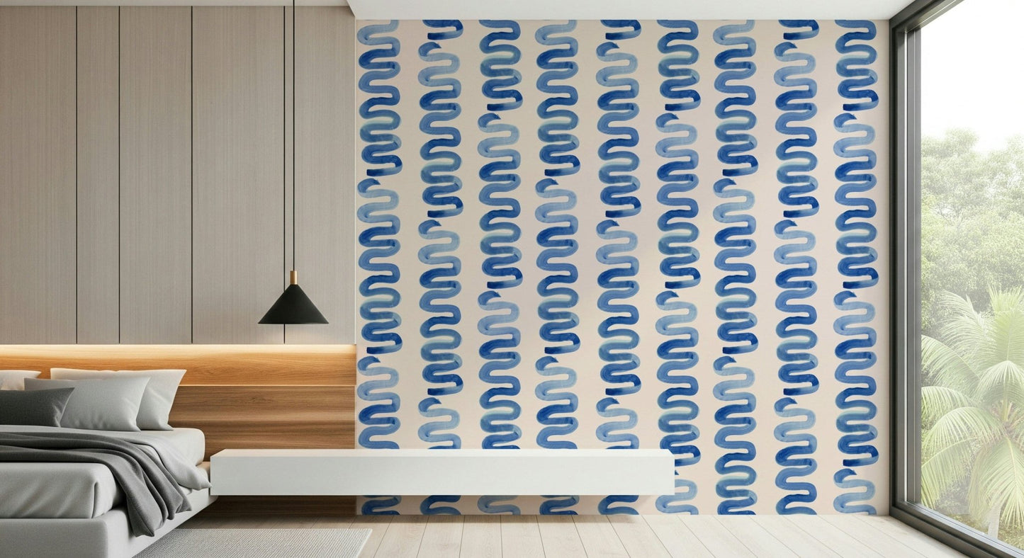 Azure Swirls Wallpaper Vertical abstract waves.