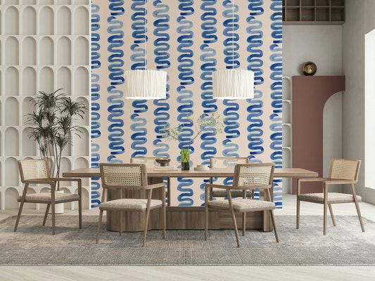 Repeating squiggle Azure Swirls Wallpaper design.