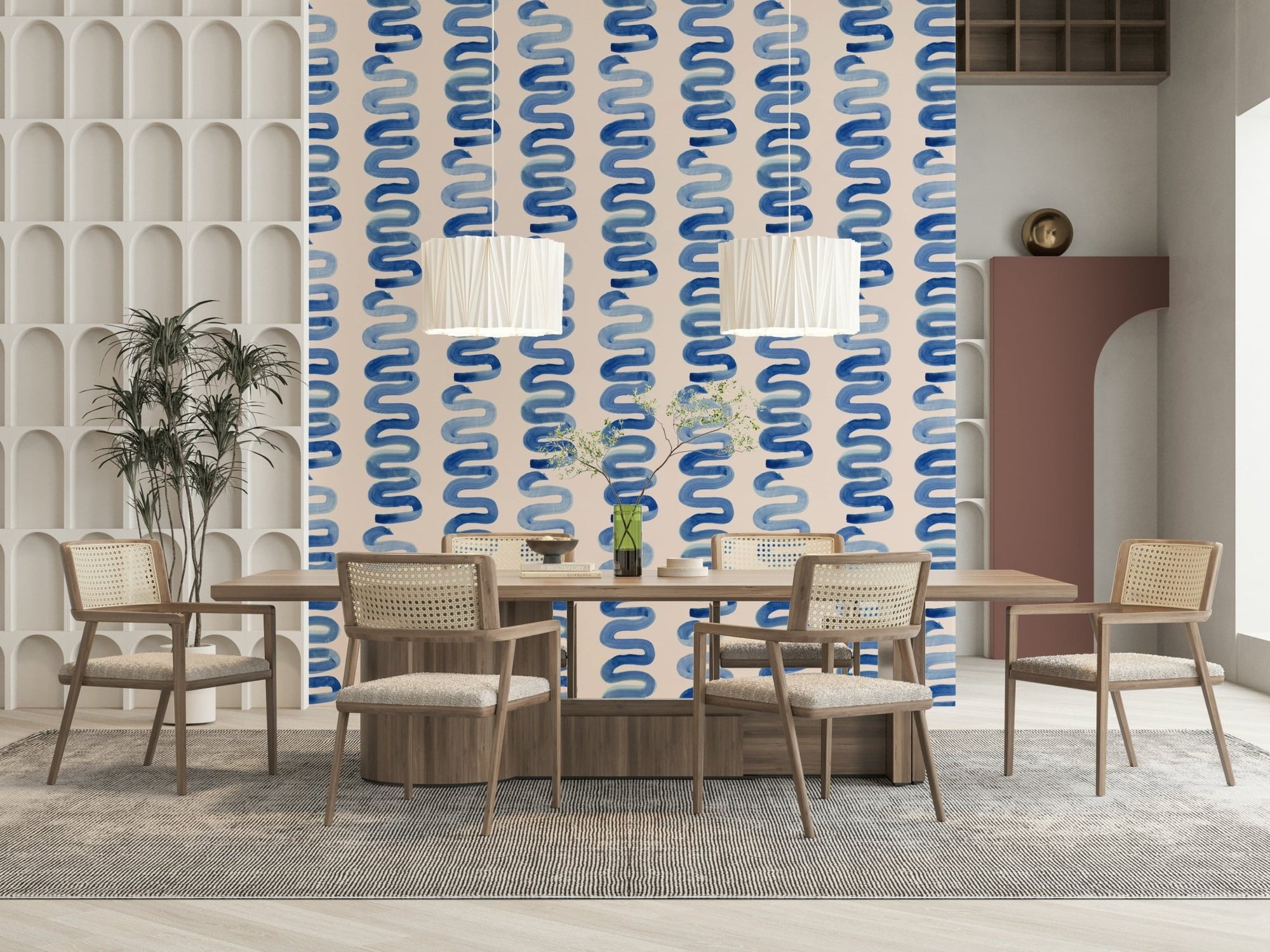Repeating squiggle Azure Swirls Wallpaper design., GD6516