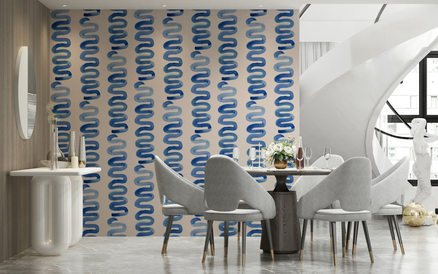 Azure Swirls Wallpaper Modern art for walls.