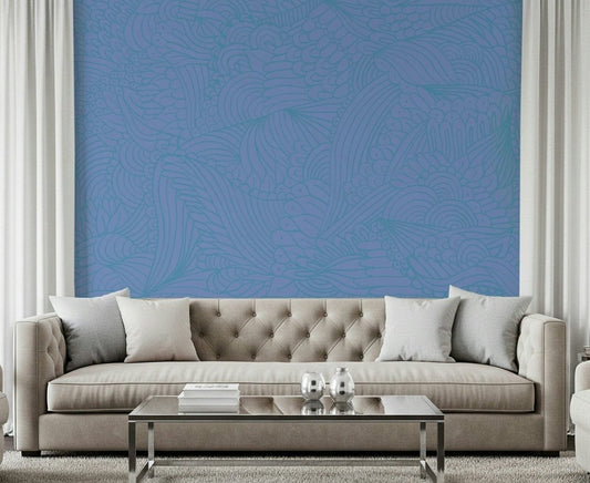 Calming blue Azure Zen Doodle wall mural intricate flowing pattern.
