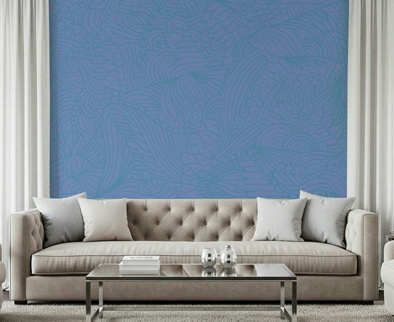 Calming blue Azure Zen Doodle wall mural intricate flowing pattern., GD7043