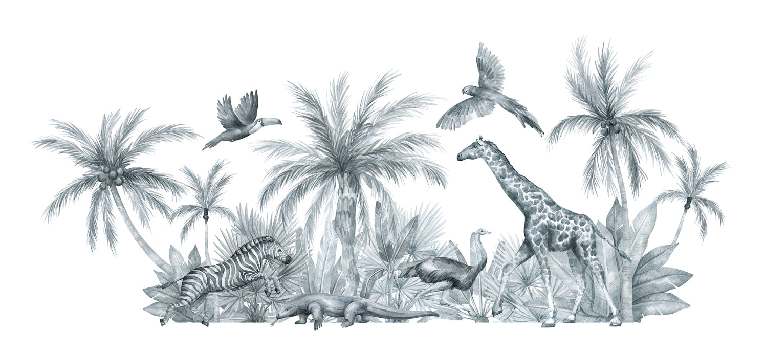 Watercolor Wild Animals Kids Room Wallpaper