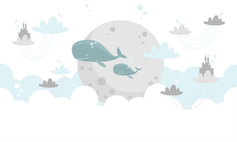 Blue Whale Moon Kids Room Mural Wallpaper