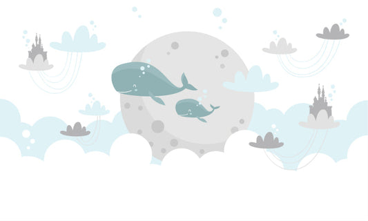 Blue Whale Moon Kids Room Mural Wallpaper