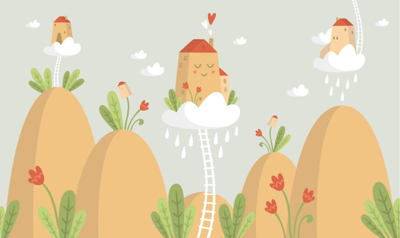 Brown Mountain House Kids Graphic Wallpaper in your room — zoomed