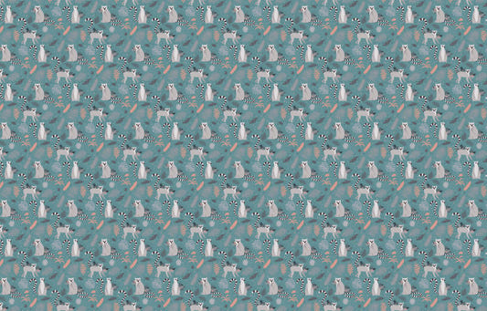 Lemurs with Tropical Palm Leaves Wallpaper