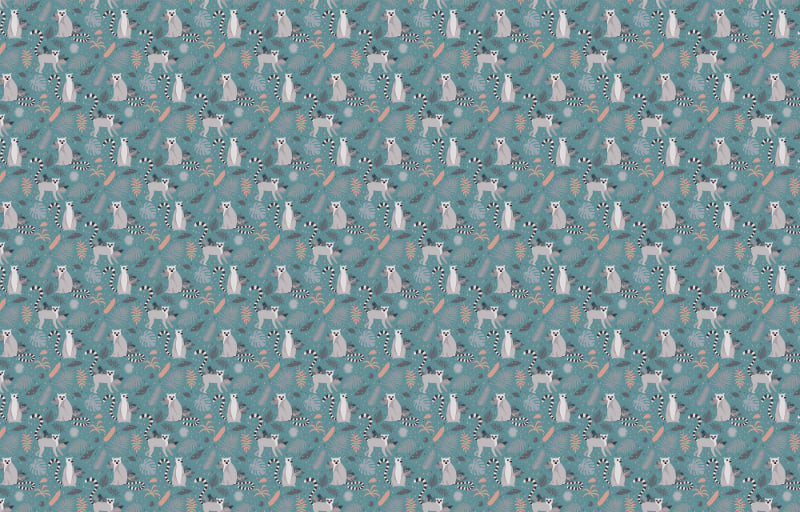 Lemurs with Tropical Palm Leaves Wallpaper