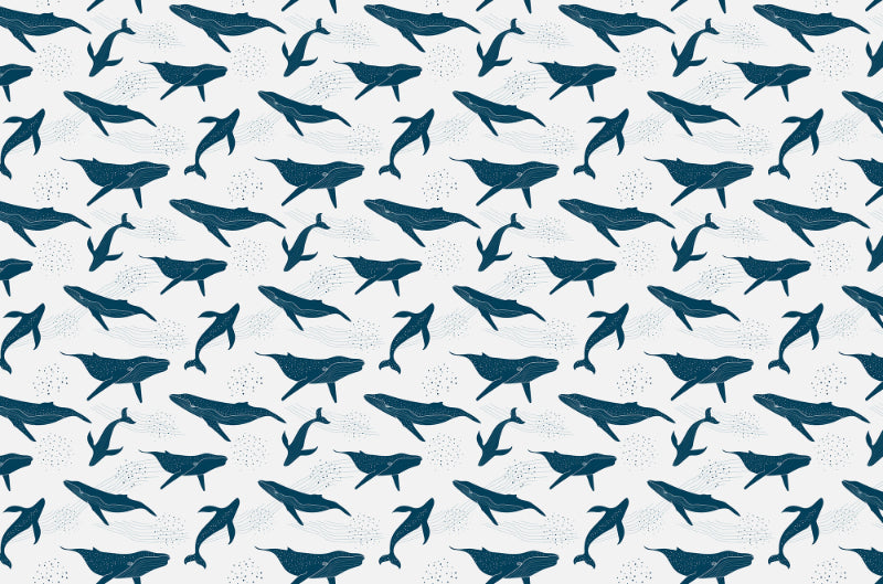 Blue Color Whales Waves Monochrome Wallpaper