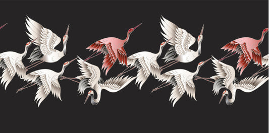 White Crane Japandi Black Mural Wallpaper