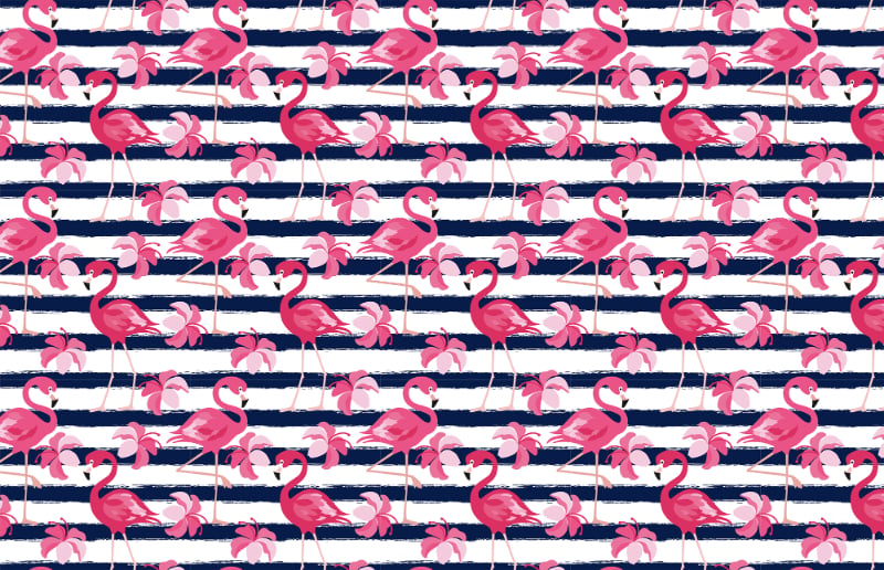 Pink Flamingo and Flower Wallpaper in your room — zoomed