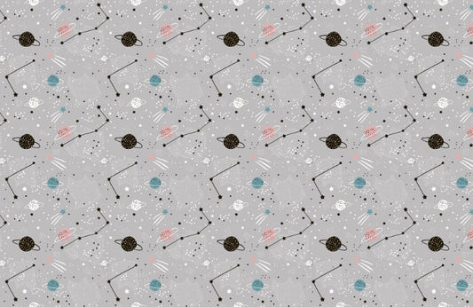 Gray Color Stars Planets Nursery Wallpaper