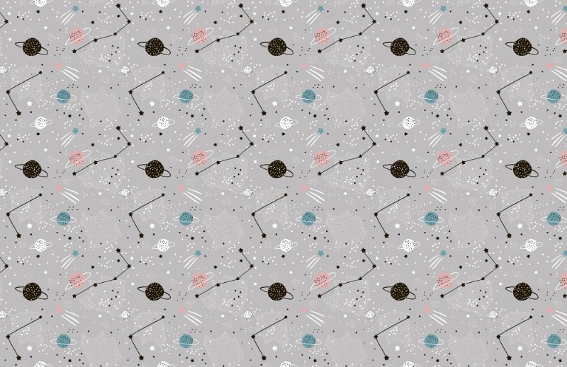 Gray Color Stars Planets Nursery Wallpaper