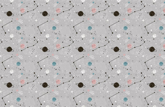 Gray Color Stars Planets Nursery Wallpaper