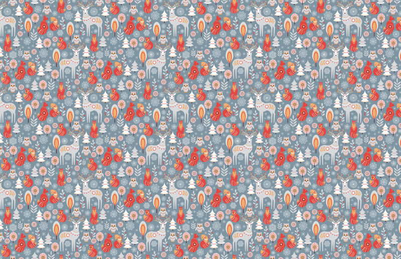 Forest Animal Winter Repeat Pattern Wallpaper | in your room — zoomed