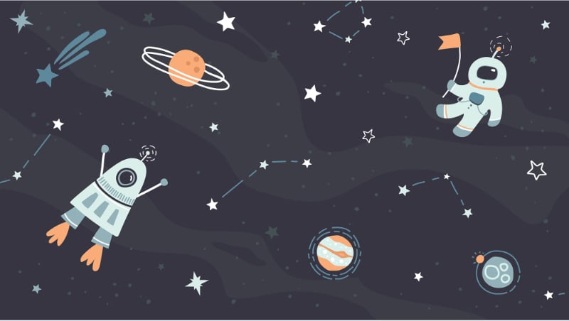 Cartoon Hand Draw Planet Rocket Wallpaper