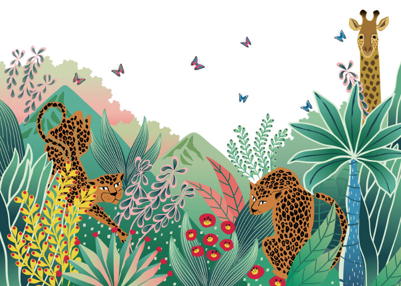 Vibrant Hand-drawn Jungle Flowers Wallpaper