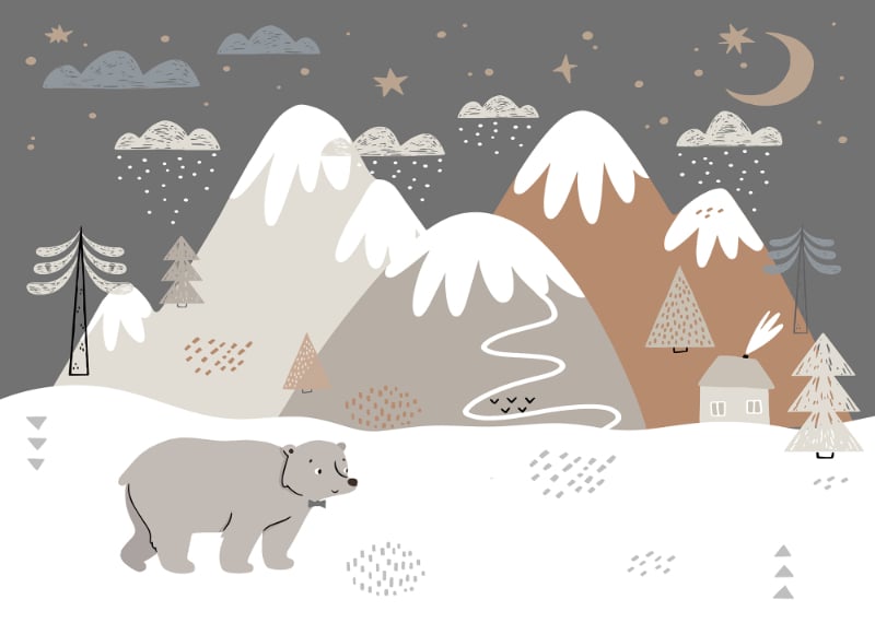 Kids Room Bear Snow Wallpaper Murals